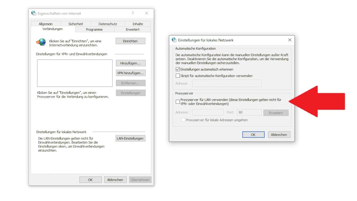 Check proxy settings in case of WLAN problems